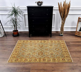 handmade Traditional Kafkaz Blue Gold Hand Knotted RECTANGLE 100% WOOL area rug 4 x 6